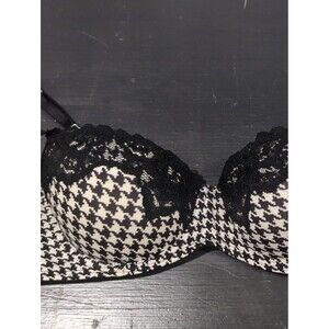 Candie's Black and White Houndstooth Lace Trim push-up Bra 36B